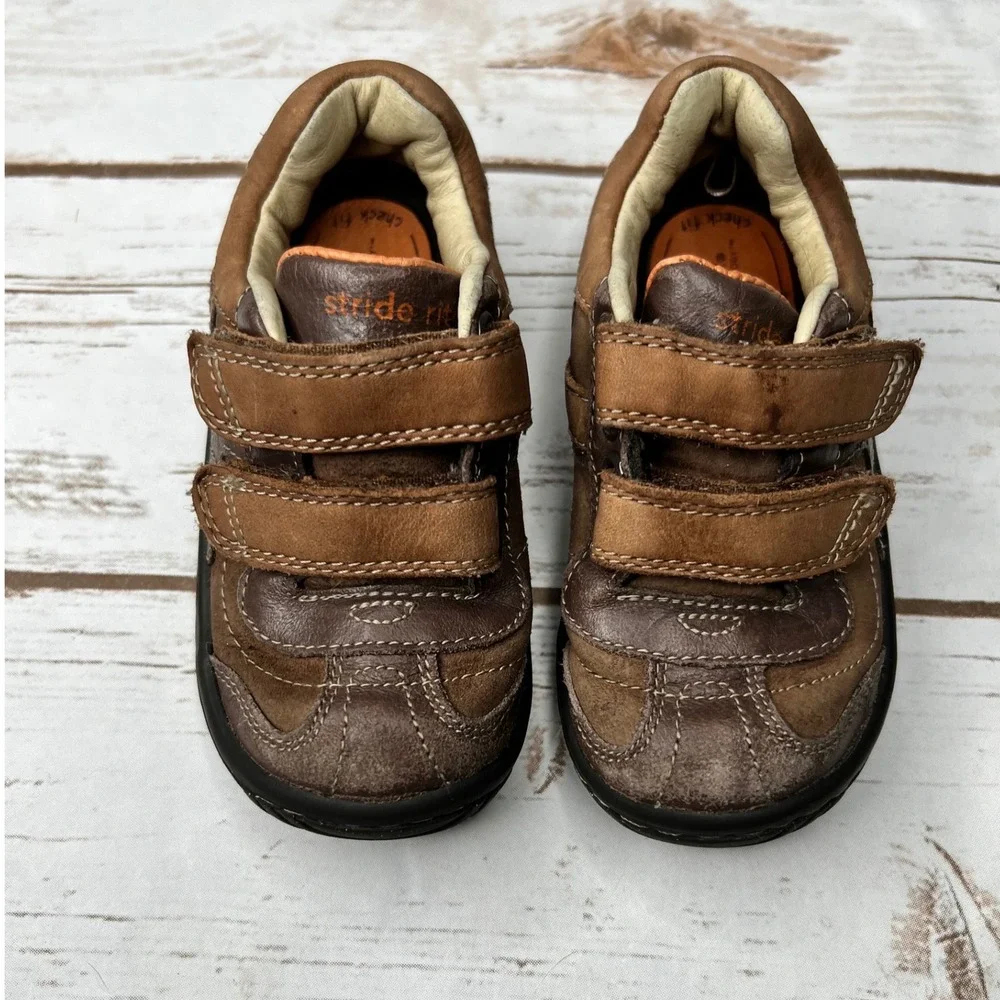 Stride Rite SRT Sneakers‎ Brown Leather Hook and Loop Toddler Size 5.5W